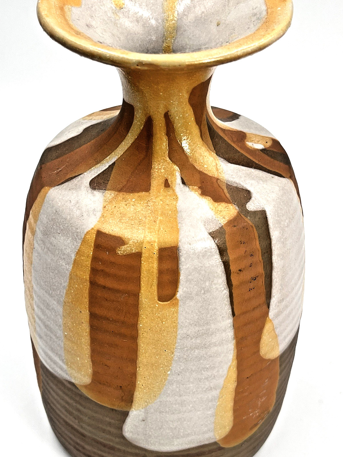 Jaru California Arts Crafts Style VTG Pottery Ribbed Dripped Glaze RS-30A 7.25"