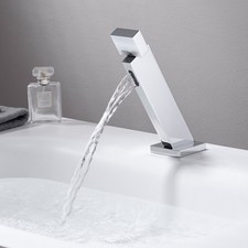 Chrome Creative Basin Sink Faucet Deck Mounted Mixer Waterfall Tap Single Handle