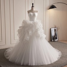 Flower Wedding Dresses Sleeveless Strapless Sweep Train Ball Gown Princess Dress