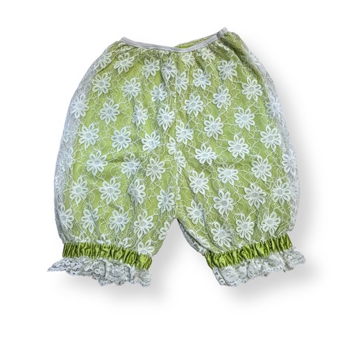 Vintage Lime Green Lace Bloomers Ruffle Shorts M Costume Lingerie Elastic Waist 