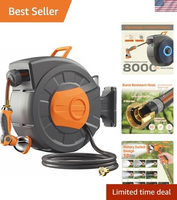 100 FT Heavy Duty Retractable Garden Hose with Auto Rewind and 10-Pattern Nozzle