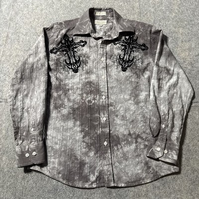 Vtg Eighty Eight Shirt Mens S Tie Dye Y2K Long Sleeve Button Up Affliction Style