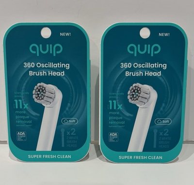 #ad Quip 360 Oscillating Electric Soft White 2 Pack 4 Brush Heads Factory Sealed. $19.88