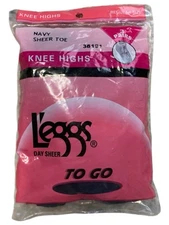 Vintage Leggs Knee High Pantyhose 3 Pairs Navy Sheer Toe To Go Regular Size