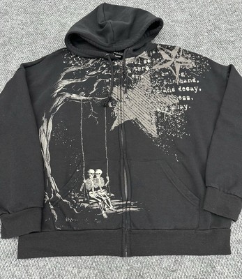 Social Collision Men s Large Black Full Zip Hoodie Sweatshirt Goth Punk Emo Y2K