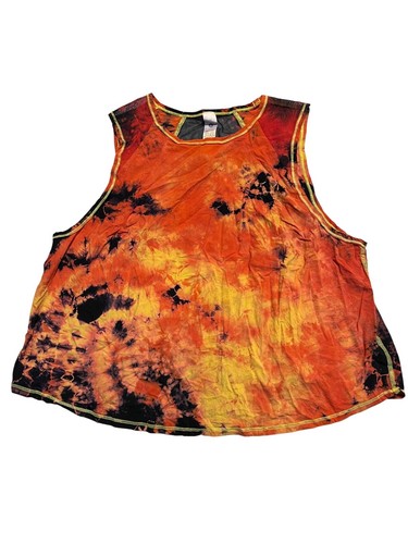 Lululemon Tie-Dyed Cropped Sculpt Tank Black Orange Size 10 Lightweight