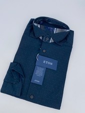 Eton Dress Shirt Mens M 15 1/2 - 39 Navy Printed Slim Fit Long Sleeve Business