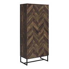 Pemberly Row Farmhouse Wood 2-Door Accent Storage Cabinet with Metal Base in Oak