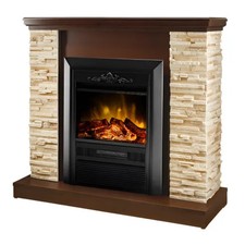 Camino Elettrico per Salotto Noce 2000W in Legno e Pietra Classico