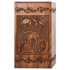 Handcarved Wooden Cremation Urn for Human Ashes - Motorcycle Design, 640lbs C...