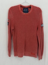 Superdry Sweater Mens Large Red Premium Knitwear Cotton Crew Neck Logo Patches