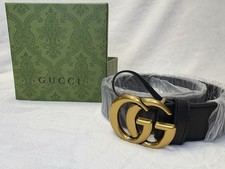 Gucci Black Dress Belt Gold GG Logo Buckle Brass Hardware Men's Size 90-36