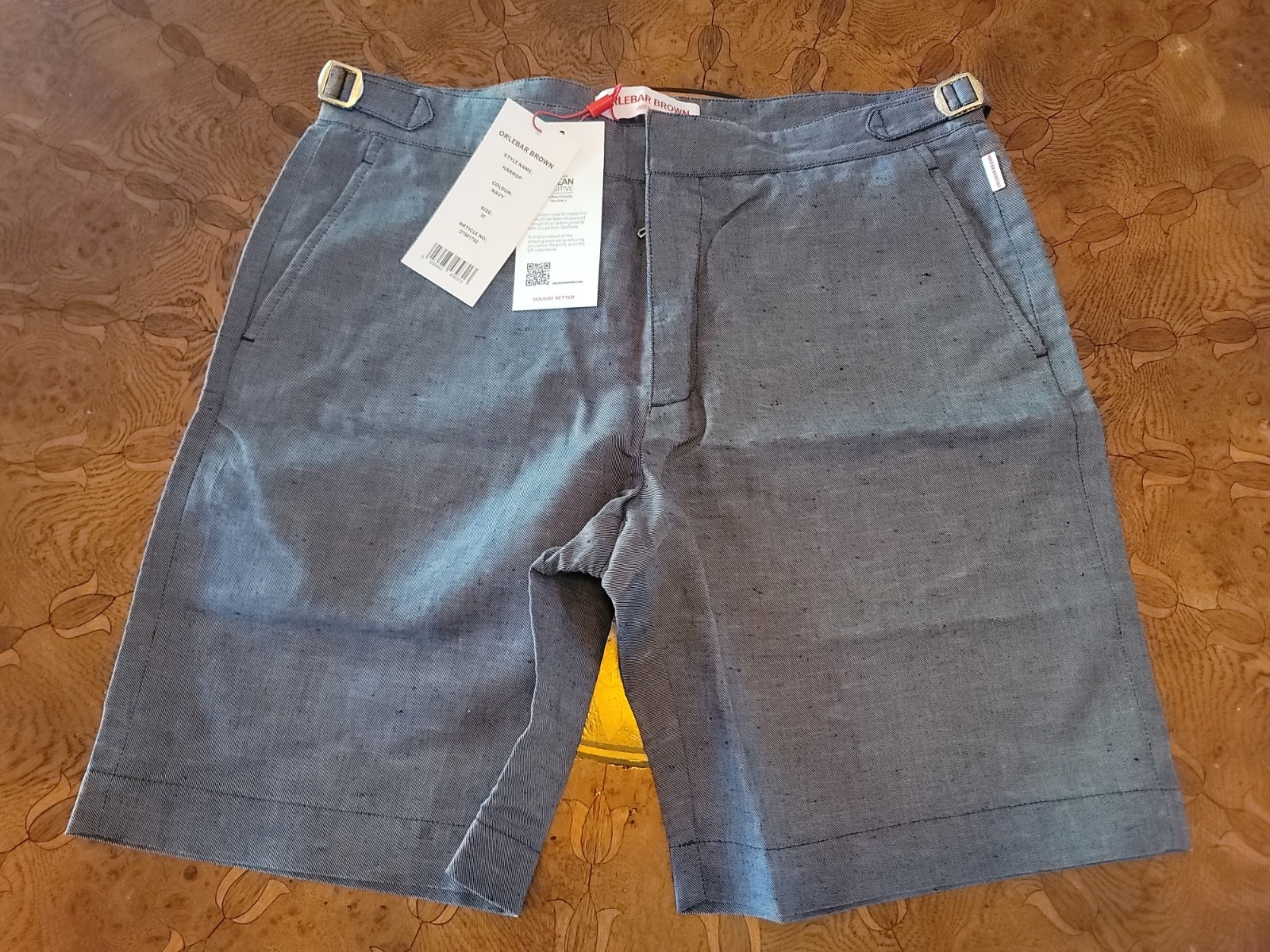 Orlebar Brown Linen Chino Shorts Harrop Navy Blue Tagged 32 (33 Measurement) NEW