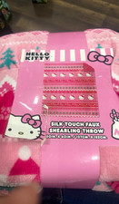 Hello Kitty Silk Touch Faux Shearling Throw Blanket Pink 50x60 in
