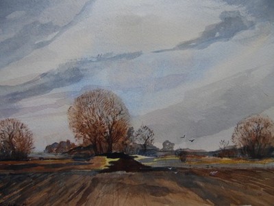 Eine ausgedehnte Landschaft, Nottinghamshire. GA Pearson Original Modern Aquarell