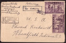 Poland, 1946 registered cover to USA franked both sides     -HR30