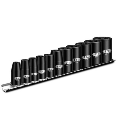 BLACKROBOT E Torx & Star Socket Set With Rail, 11-Piece Female E4-E20 