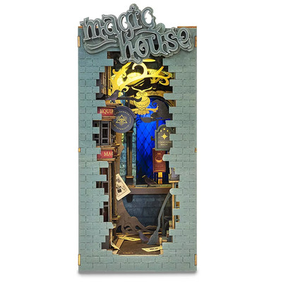Magic House DIY Book Nook Kit 3D Wooden Miniature Bookshelf Decor LED