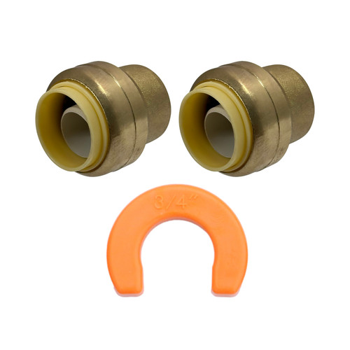2 Pack XFITTING 3/4" Push Fit Cap w/ 1 Clip, Push to Connect End Cap Plug, Brass