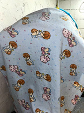Blue Baby Receiving Blanket w/ Baby  Teddy Bear Print in Pink Brown White