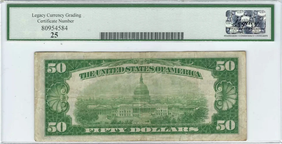 $50 1929 Small Federal Reserve Bank Note Minneapolis 1880-I Legacy 25 - Image 2 of 2