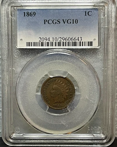 1869 Indian Head Cent Penny 1c PCGS VG10 Very Good
