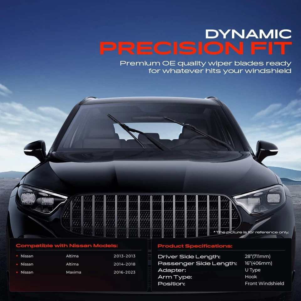 2Pcs Front 28" & 16" Windshield Wiper Blades for Nissan Altima 2013-2018 Maxima - Image 2 of 4