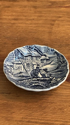 Vtg Old Foley James Kent Staffordshire England Hand Engraved Blue 5” Dish