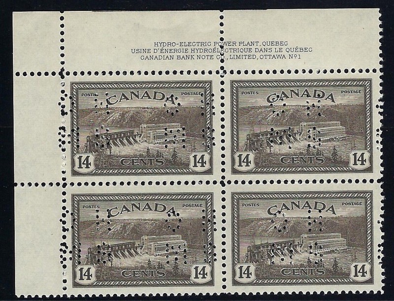 Canada, 1946, Scott #O270, Plate Block of 4, Plate #1, Mint, O.G., N.H.
