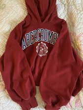 Abercrombie  Fitch Soft A F Fleece Hoodie Red Pullover Logo Crop Fem XL