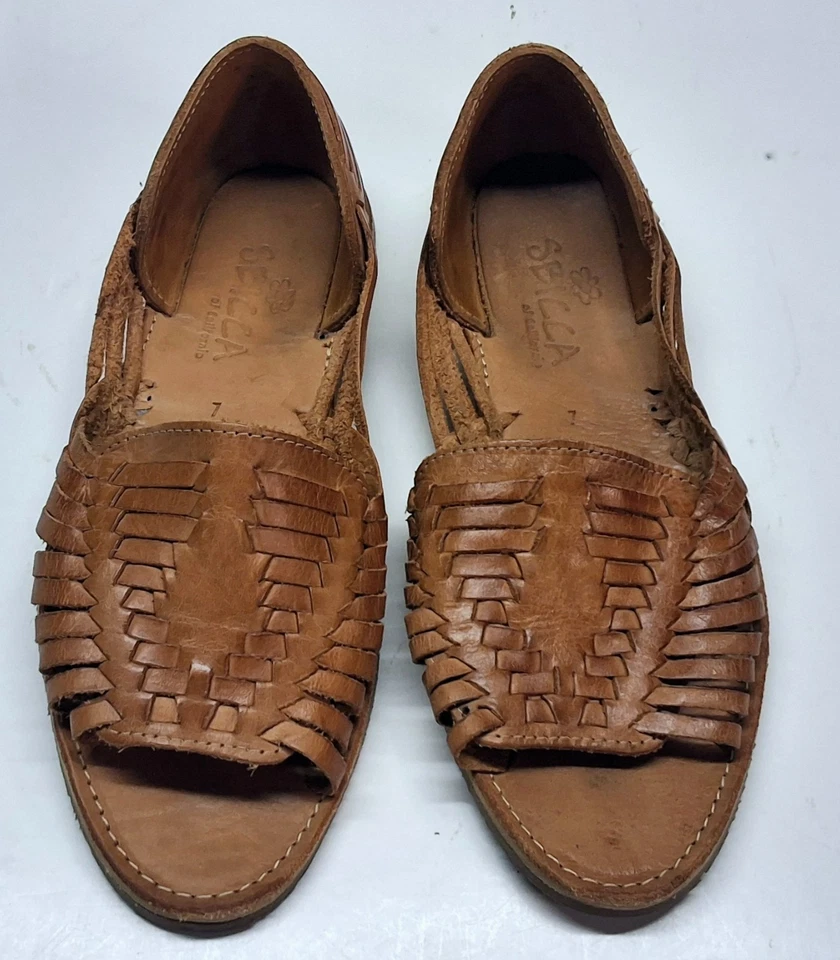 Sbicca Jared Tan Leather Huarache Open Toe Sandals Mexico Women's 7 US Bohemian - Image 2 of 4