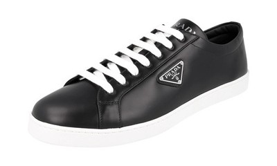 PRADA LANE DOWNTOWN SNEAKERS SHOES BLACK WHITE LEATHER Size UK 5.5