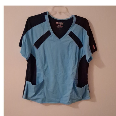 Grey's Anatomy Blue Black 3XL Scrub Top Active Spandex Stretch Patterned