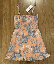 NWT Buddylove Medium Paisley Print Peach Orange Mini Smocked Dress