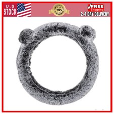 Gray Fluffy Steering Wheel Cover with Pom Pom Ears Universal Fit