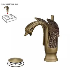 Swan Neck Single Handle Single Hole Bathroom Faucet in Antique Brass with Pop-Up