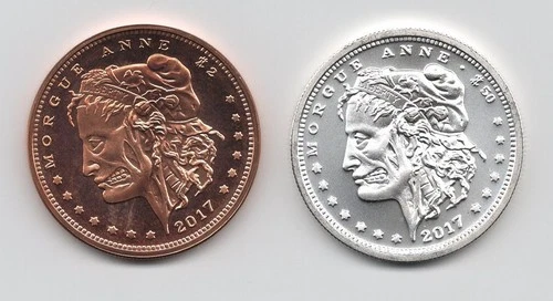 .999 Fine Silver 1 oz Round Morgue Anne 2017 Zombucks + 1oz copper Morgue Anne