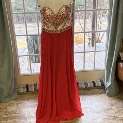 Abby Paris Red White Pink Beaded Formal Gown Elegant Evening Dress Lot #4