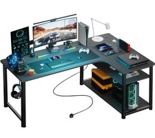 COMHOMA L Shaped Gaming Desk with Power Outlets USB Corner Computer PC Desk UK