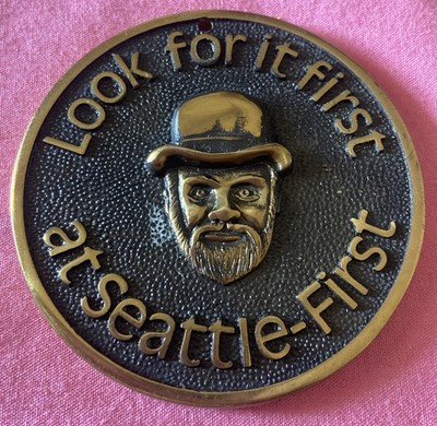 Vintage Seattle First Bank Medallion  Great Patina Measures 2 1/2 In As Is