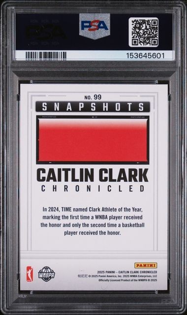 2025 PANINI CAITLIN CLARK CHRONICLED #99 CAITLIN CLARK : PSA 10 view 2