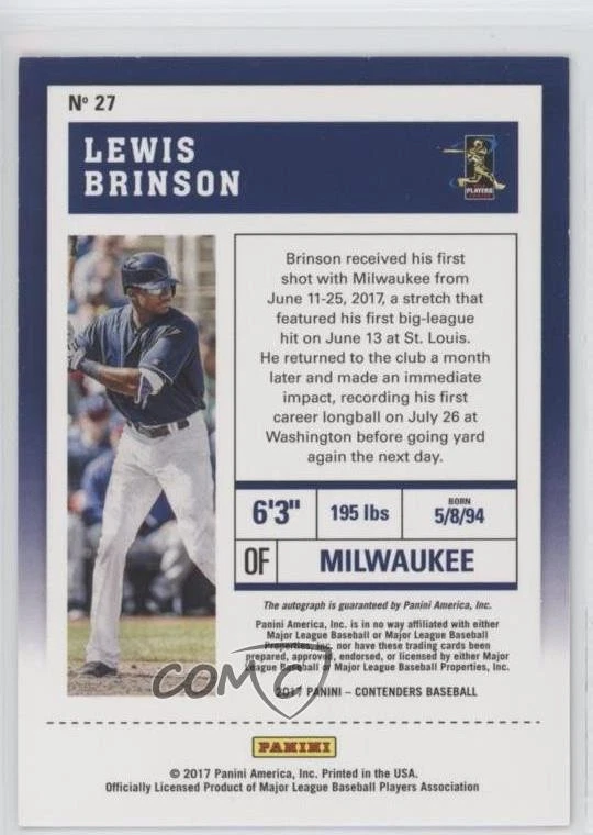 2017 Panini Chronicles Contenders Rookie Cracked Ice Ticket /24 Lewis Brinson RC - Image 2 of 2