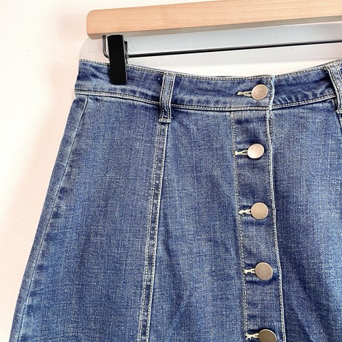 BP Junior's 7 Button Down Front Denim Jean Skirt Med-Dark Wash Blue - Picture 3 of 11