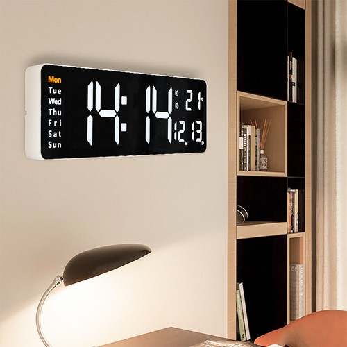 LED Jumbo Digital Wall Clock Calendar Temperature Living Room W/ Remote