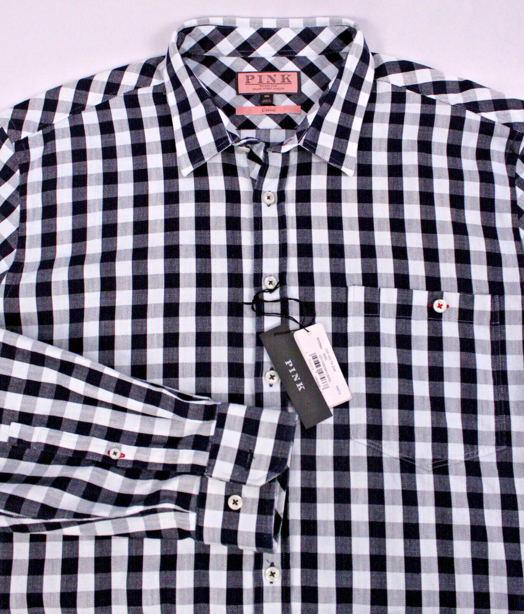 シャツ No.0727 general washing half SHIRT (3color) NWT Thomas Pink Casual Dress Shirt Navy & Light Blue Gingham