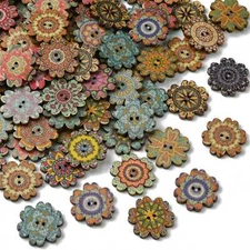 200Pcs Flower Floral Buttons Decorative Button with 2 Holes for DIY Sewing Craft