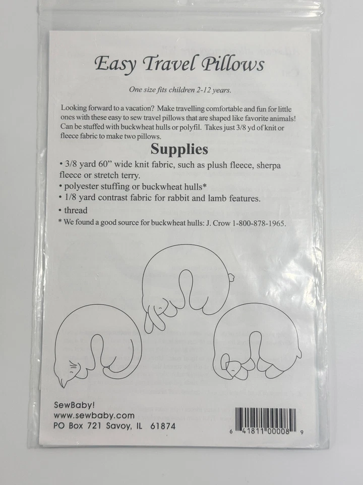 Sew Baby Travel Neck Napper Pillows  Cat Lamb Bunny F853 Sewing Pattern - Image 2 of 3