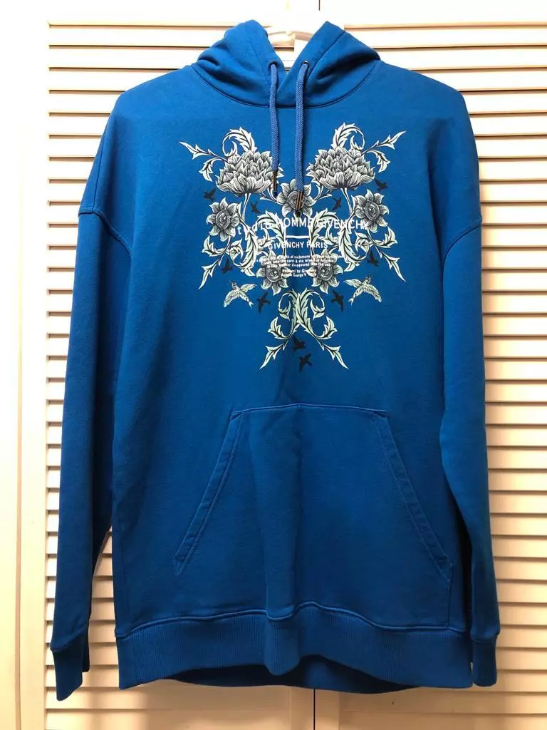 NWT Givenchy Blue Floral Logo Studio Homme Men Hoodie Size S MSRP 980