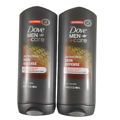 2x Dove Men + Care Skin Defense Antibacterial Body Face Wash 13.5 oz Each New