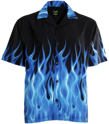Benny's Blue Flames Bowling Shirt - Picture 1 of 2